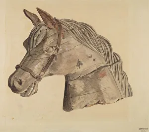 Carousel Prints: Carousel Horse's Head, c. 1939. Creator: Gerard Barnett