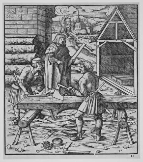 Timber Gallery: Carpenters, ca.1500. Creator: Hans Burgkmair, the Elder