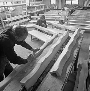 Carpentry Gallery: Carpenters working on church pews at a small carpentry workshop, South Yorkshire, 1969