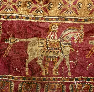 4th Century Bc Prints: Carpet detail, Man and Horse, from Tomb at Pazyryk