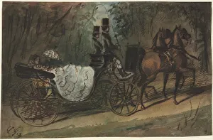 Carriage in the Bois de Boulogne, 1800s. Creator: Constantin Guys (French, 1805-1892)