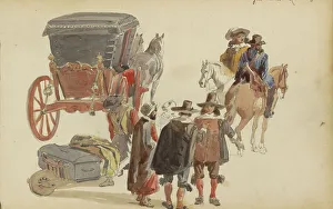 Handcart Prints: Carriage and figures in seventeenth-century clothing