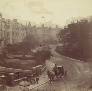 Panorama Prints: Carriage on Street in Residential Neighborhood, London, 1860s. Creator: Unknown