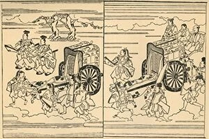 Dutton Gallery: Carriages drawn by oxen, 1663, (1924). Creator: Hishikawa Moronobu