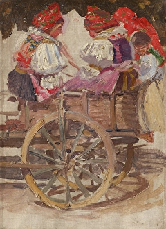 Needlewoman Prints: Carrying away the quilts, 1903. Creator: Joza Uprka