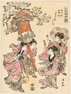 Carrying a Lantern Decorated with the Flowers of the Four Seasons (Hirakawa-cho... 1780. Creator: Torii Kiyonaga) Carrying a Lantern Decorated with the Flowers of the Four Seasons (Hirakawa-cho... 1780. Creator: Torii Kiyonaga)