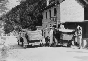 Border Post Prints: Cars parked at the Italian frontier