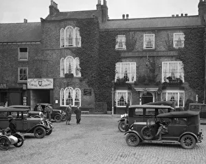 Cars parked outside the Fleece Hotel, Thirsk, Yorkshire, Ilkley & District Motor Club Trial