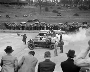 Motor Race Prints: Cars on the start line at a BARC race meeting, Brooklands, 1930. Artist: Bill Brunell