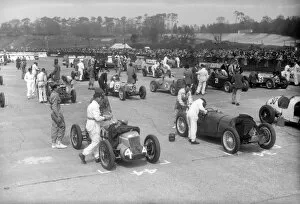 Brooklands International Trophy Gallery: Cars on the starting grid for the JCC International Trophy, Brooklands, 2 May 1936
