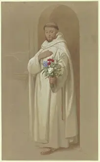 Gift Prints: Carthusian monk with a bouquet of symbolic flowers, 1851. Creator: Eduard von Steinle