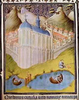 Rhone Alpes Collection: Carthusian monks netting and hooking fish in fishponds at Chartreuse, France, 15th century