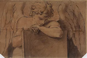 Adolescent Prints: Cartoon Fragment for Adolescent Angel Leaning on a Tablet or Closed Book, ca. 1690-95