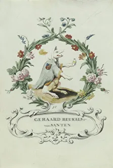 Cartouche Prints: Cartoon of Geraard Beukelsz. Van Santen, 1710-1720. Creator: Anon