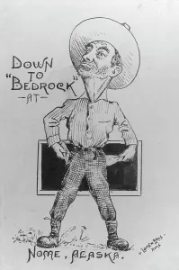 Settlers Prints: Cartoon of man with empty pockets, between c1900 and c1930. Creator: Lomen Brothers