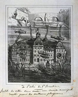 Cartoon proposal to rebuild the Hotel de Ville under water to prevent fire, Paris Commune Cartoon proposal to rebuild the Hotel de Ville under water to prevent fire, Paris Commune