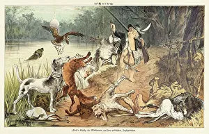 Hunting Dogs Prints: Cartoon from Puck, between 1880 and 1889. Creator: Bernhard Gillam