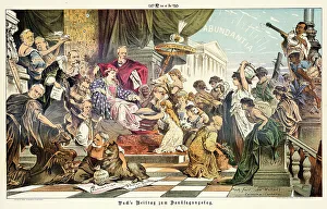 State Prints: Cartoon from Puck, between 1880 and 1889. Creators: Joseph Keppler, Bernhard Gillam