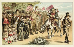 Cleveland Grover Prints: Cartoon from Puck, between 1880 and 1889. Creators: Joseph Keppler, Bernhard Gillam