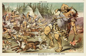 Cartoon from Puck, between 1880 and 1889. Creators: Joseph Keppler, Bernhard Gillam