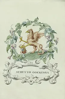 Cartouche Prints: Cartoon of Schutto Gockinga, 1710-1720. Creator: Anon