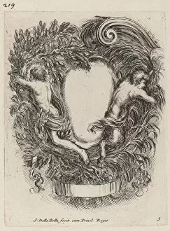 Cartouche with Apollo and Pan, 1647. Creator: Stefano della Bella
