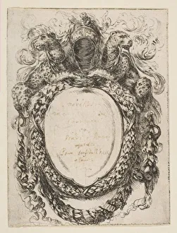 Cartouche Crowned by Helmet and Leopards, 1647. Creator: Stefano della Bella Cartouche Crowned by Helmet and Leopards, 1647. Creator: Stefano della Bella