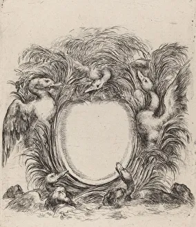 Cartouche with Ducks and Dogs, 1647. Creator: Stefano della Bella
