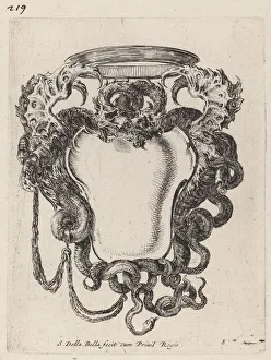 Cartouche Flanked by Dragons, 1647. Creator: Stefano della Bella Cartouche Flanked by Dragons, 1647. Creator: Stefano della Bella