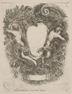 Langlois Prints: Cartouche Framed by Apollo and Pan, 1647. Creator: Stefano della Bella