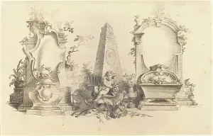 Emblem Prints: Cartouche Moderne with Emblems of Death. Creator: Johann Esaias Nilson