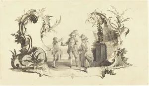 Nilson Johann Esaias Prints: Cartouche Moderne with a Young Couple Being Served Wine. Creator: Johann Esaias Nilson