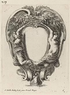 Nymphs Gallery: Cartouche with Two Nymphs Metamorphosed into Trees, 1647. Creator: Stefano della Bella