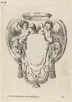 Cartouche with Rams and Infant Satyrs, 1647. Creator: Stefano della Bella