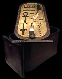 18th Dynasty Prints: Cartouche shaped box from the Tutankhamun tomb, 14th cen. BC. Creator: Ancient Egypt