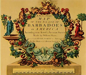 Island Prints: Cartouche on W. Mayos Map of Barbados, 1722, (1944). Creator: William Mayo