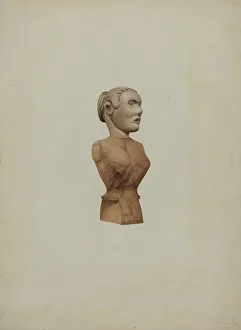 Pohle Robert Prints: Carved Bust: Doll, c. 1939. Creator: Robert Pohle