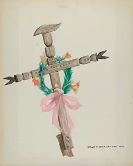 Majel G Collection: Carved Cross - Grave, c. 1937. Creator: Majel G. Claflin