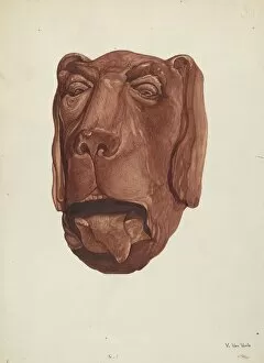 Wood Carving Gallery: Carved Dogs Head, c. 1937. Creator: Vera Van Voris