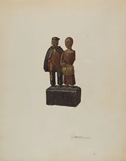 Mennonites Prints: Carved Group: Mennonites Homeward, c. 1939. Creator: Selma Sandler