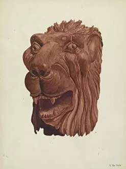 Wood Carving Gallery: Carved Lions Head, c. 1937. Creator: Vera Van Voris