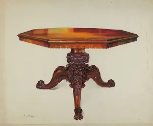 Furniture Leg Prints: Carved Mahogany Table, 1937. Creator: Florence Truelson