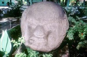 Carved monolithic head from Monte Alto, Guatemala, Pre-Columbian, Pre-Classic period, 1500-100 BC