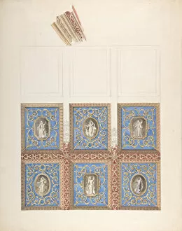 Crace Gallery: Carved and Painted Ceiling with Six Figural Medallions, for Cleish Castle, 19th century