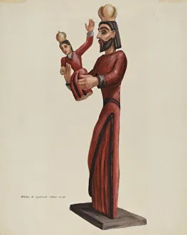 20th Century Bc Prints: Carved and Painted Santo-San Jose, c. 1937. Creator: Majel G. Claflin