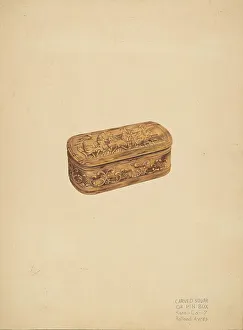 Storage Box Prints: Carved Storage or Pin Box, c. 1939. Creator: Rolland Ayres