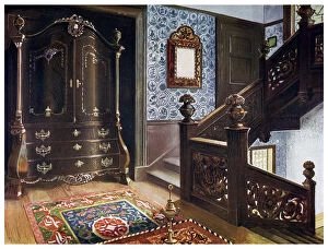 Bannisters Collection: Carved walnut bombe armoire with chased mounts, 1910.Artist: Edwin Foley