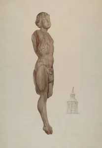 Carved Wood Figure - Flying Mercury, c. 1936. Creator: Ingrid Selmer-Larsen