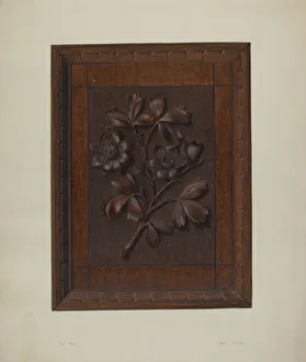 Panelling Prints: Carved Wood Panel, 1935 / 1942. Creator: Clyde L. Cheney