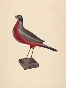 Animal Likeness Prints: Carved Wood Robin, c. 1937. Creator: James McLellan